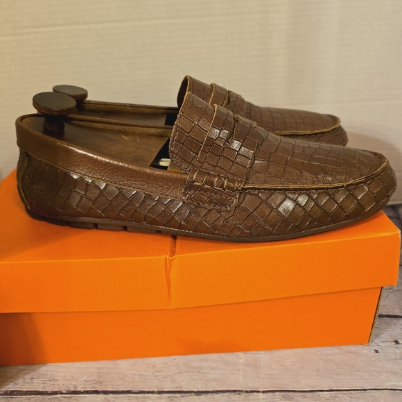 BORN MEN'S DRIVING PENNY LOAFER HAND CRAFTED LEATHER CROC PRINT SIZE 10.5 - Picture 5 of 8